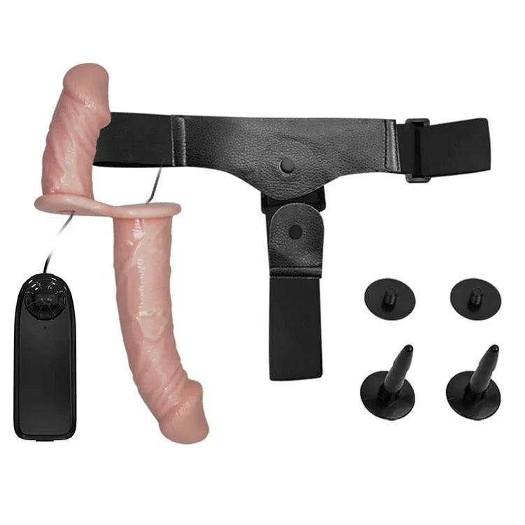 Vibrating Strap On Dildo Vibrator Double Dong with Adjustable Harness