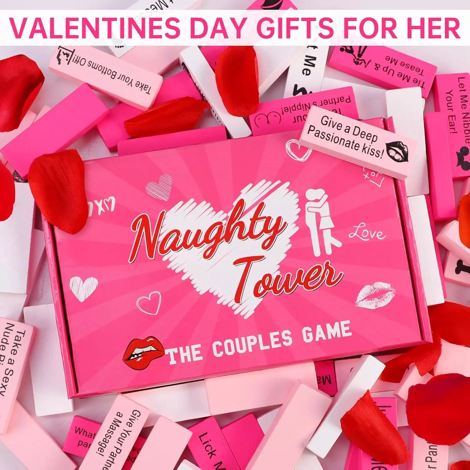 Couple Game Adults 54Pcs Pink Wooden Tower Game for Naughty Date Night Ideas