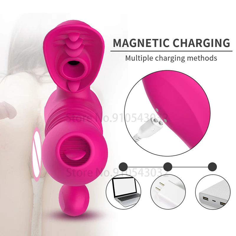 Automatic Telescopic vibrator for women G Spot Vibrador Tongue Licking Sucking sext toy for women Clitoris Stimulator Heat dildo