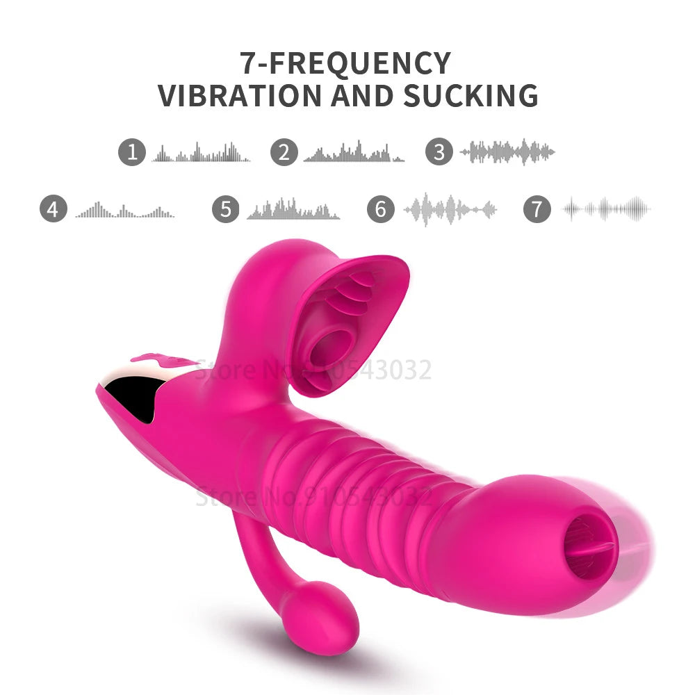 Automatic Telescopic vibrator for women G Spot Vibrador Tongue Licking Sucking sext toy for women Clitoris Stimulator Heat dildo