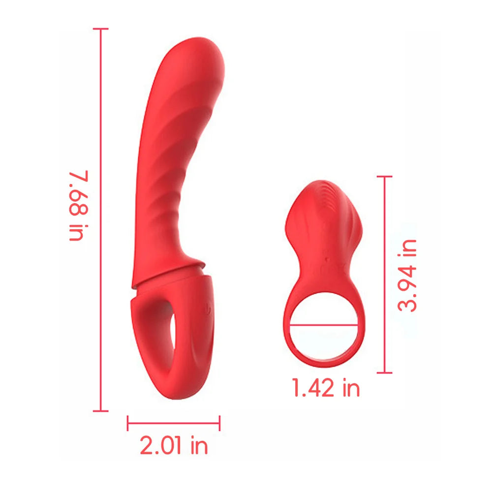 Red Silicone Cock Ring Vibrator for Women Multi Function Clit G Spot Adult Sex Toy
