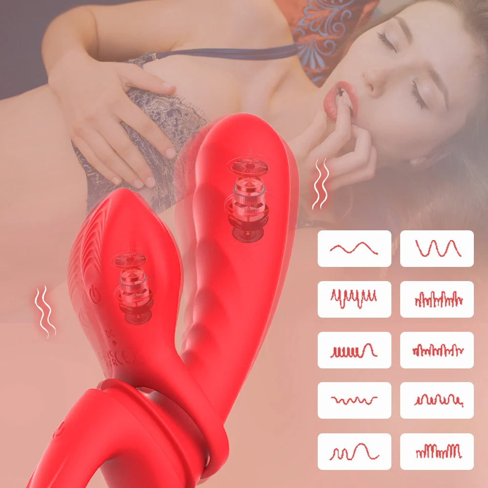 Red Silicone Cock Ring Vibrator for Women Multi Function Clit G Spot Adult Sex Toy