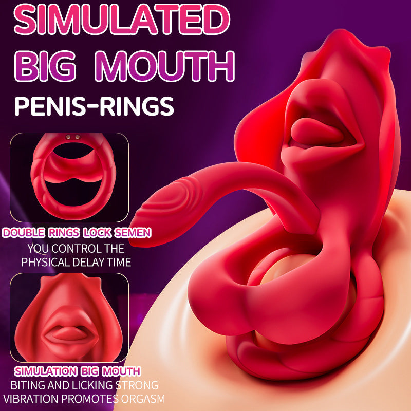 Zoom  Realistic Mouth Biting Cock Ring Clitoral Stimulator For Couple Flirting