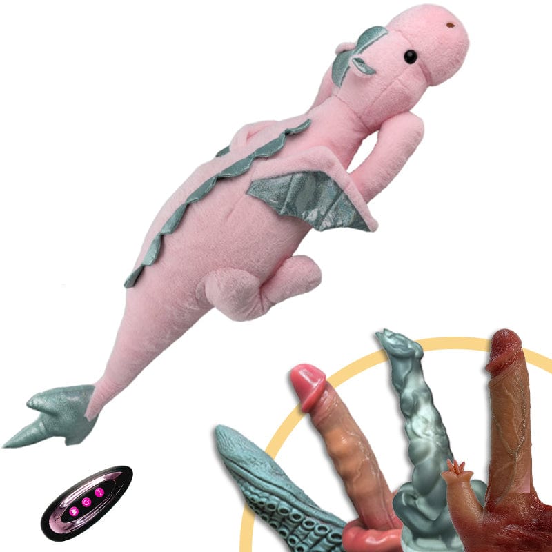 Pink Dragon Plush Dildo Machine Thrusting Licking Dildo Machine Sex Toy With Remote Control