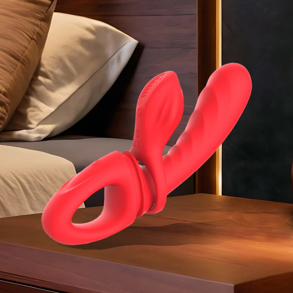 Red Silicone Cock Ring Vibrator for Women Multi Function Clit G Spot Adult Sex Toy