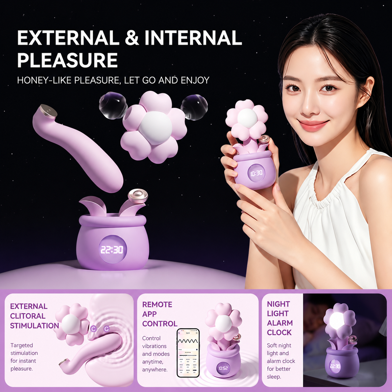 ZEMALIA Pillow Bloom Smart Flower Massager – App Controlled Vibrator with Suction Stimulation