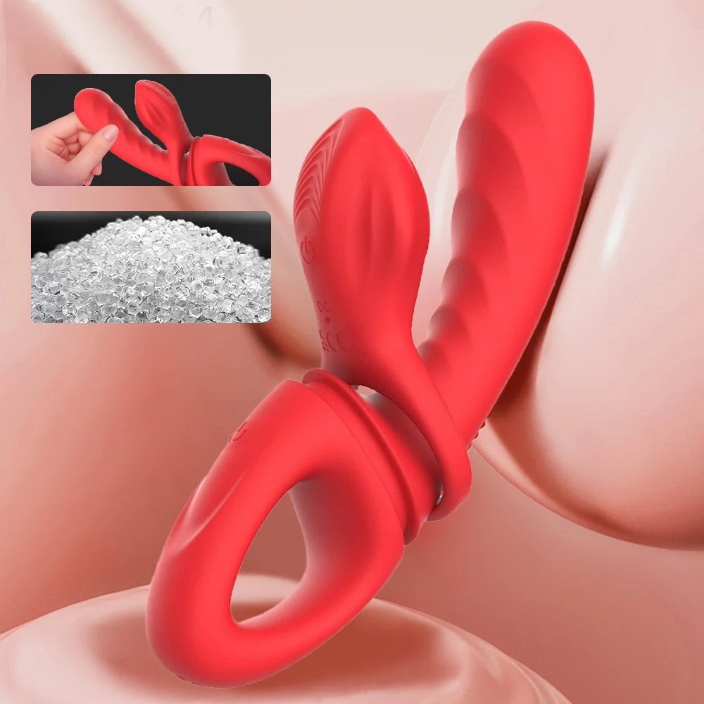 Red Silicone Cock Ring Vibrator for Women Multi Function Clit G Spot Adult Sex Toy