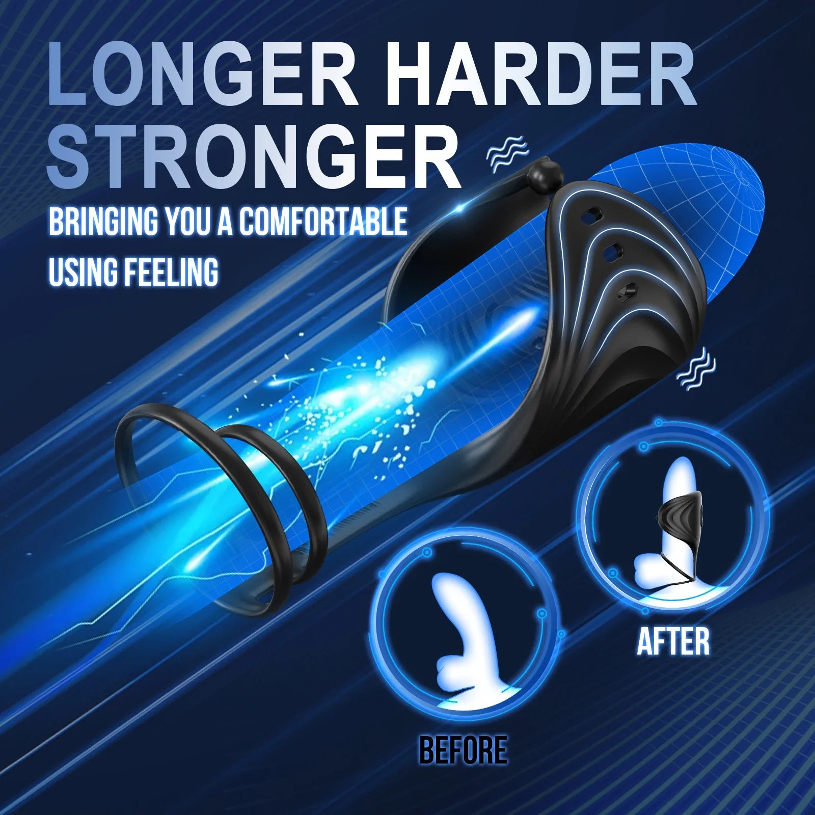 App Control inalámbrico Cock Ring Vibrador ajustable Entrenador de pene masculino